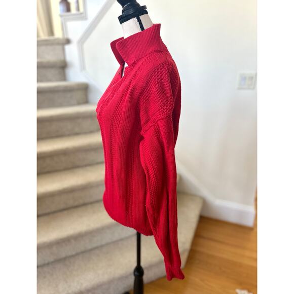 Vintage Penns Landing Chunky Red Knit Fisherman Sweater - Picture 4 of 6